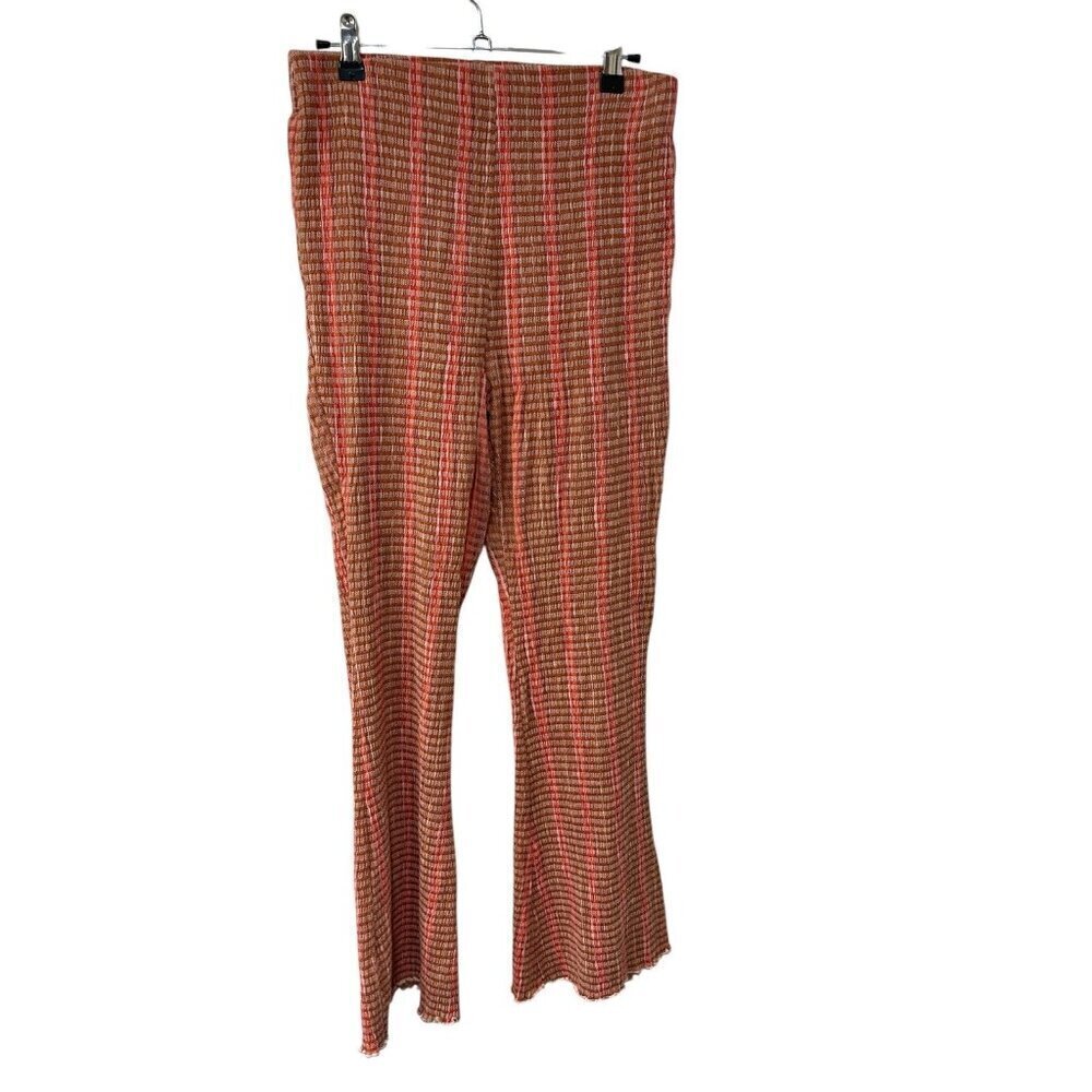 FREE PEOPLE Orange Brown Plaid Retro Pants Wide-leg Size Small